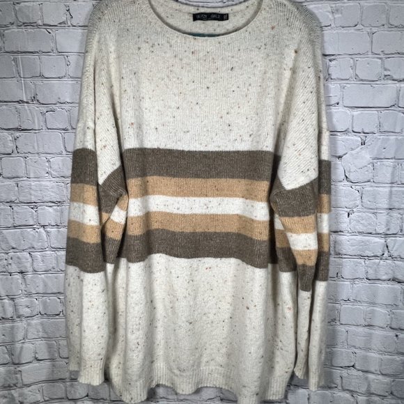 Glitzy Girl Oatmeal Striped Sweater - Picture 1 of 4